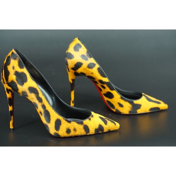 Christian Louboutin Kate 100 Leopard Hair Pointed Toe Pump SZ 37 NIB $995 Orange - Picture 5 of 12